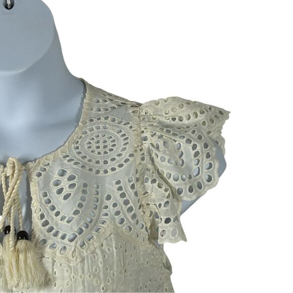 Jennifer & Grace NWT Antique White Eyelet Boho Flutter Sleeve Blouse Small - Picture 5 of 15